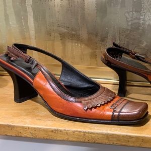 Prada Vintage Slingback Block Heels Shoes Size 38 1/2